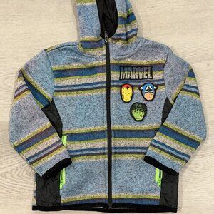Marvel Avengers Toddler Hoodie Zip-Up Fleece Blue Striped Iron Man Hulk Cap 3T